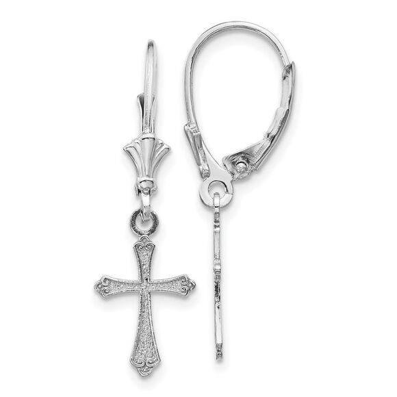 Kazi Luxury 14k White Gold Cross Leverback Earrings